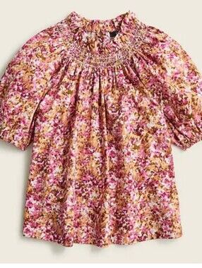 J CREW | Smocked Floral Puff Sleeve Top